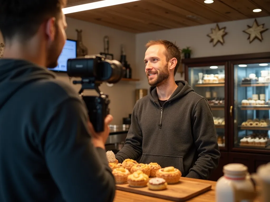 Video shoot at a bakery — the kind of content we produce